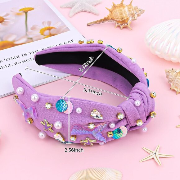 Mermaid Headband Cotton Teens Rhinestones Pearls Starfish Decor Gift - Picture 6 of 8